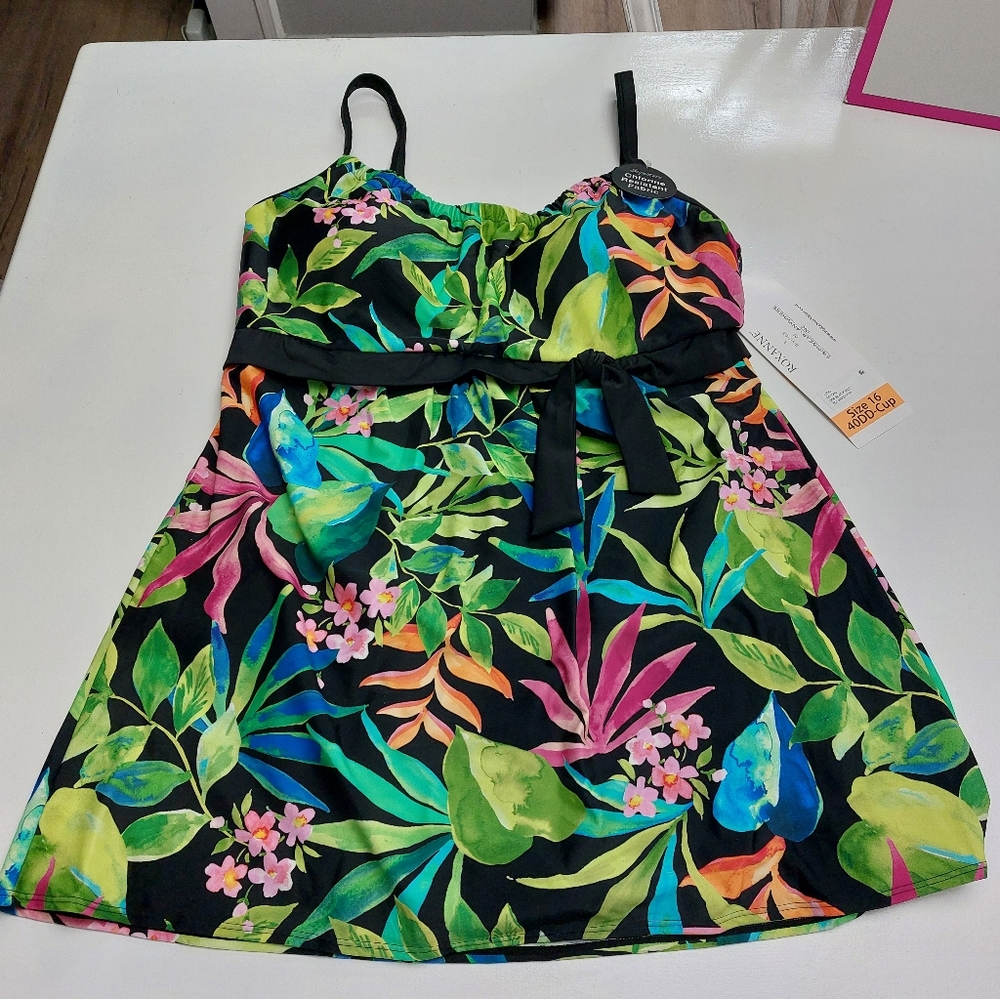Roxanne Tropical Print Swim Dress 16 NWT
